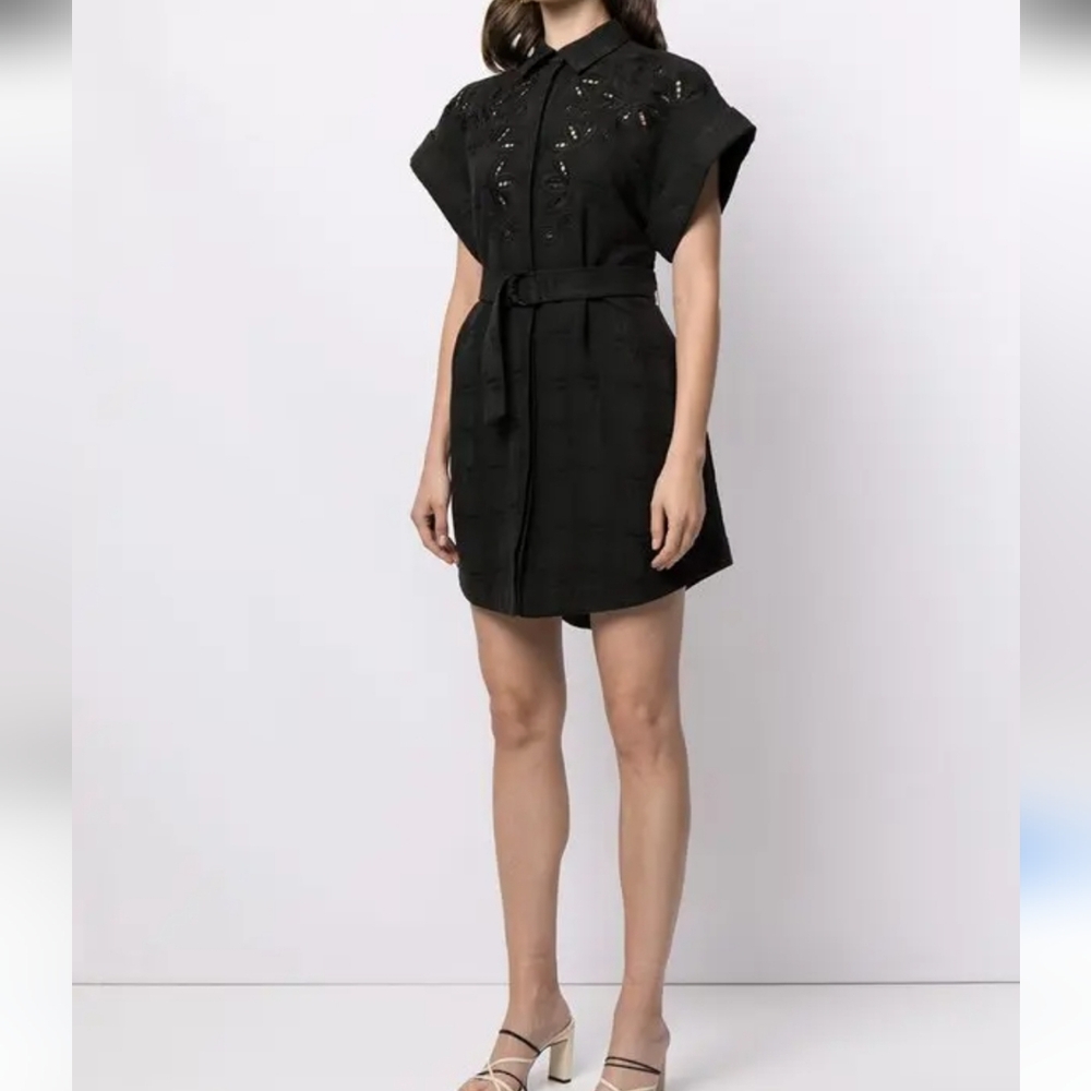 Acler Black Eyelet Mini Shirt Dress